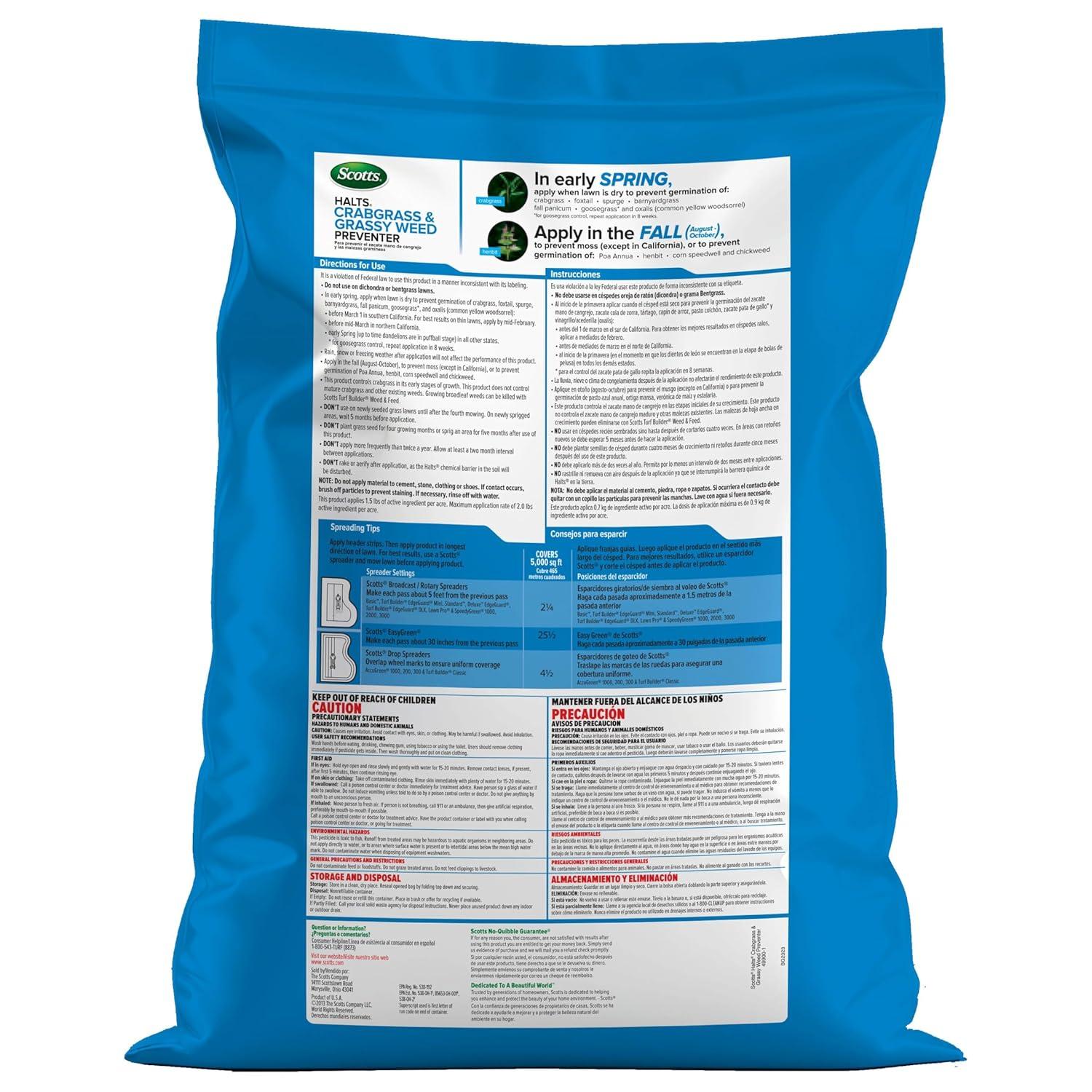 image:imageScotts Halts Crabgrass amp Grassy Weed Preventer PreEmergent Weed Killer for Lawns For Up To 5000 sq ft of Lawn Care 1006 lb5 000 sq ft