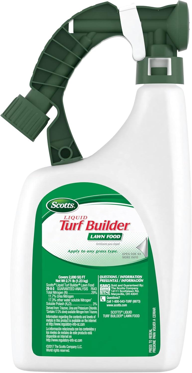 image:imageScotts Liquid Turf Builder Lawn Fertilizer for All Grass Types Feeds and Waters Lawn at Same Time 32 fl oz1Pack