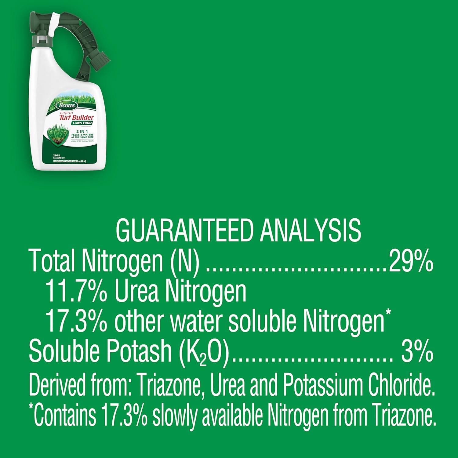 image:imageScotts Liquid Turf Builder Lawn Fertilizer for All Grass Types Feeds and Waters Lawn at Same Time 32 fl oz1Pack