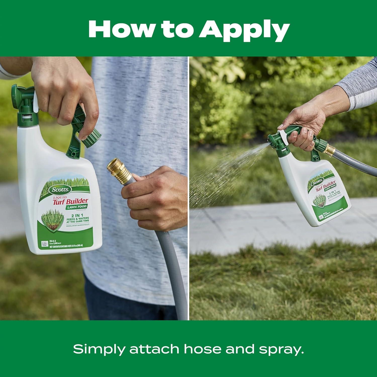 image:imageScotts Liquid Turf Builder Lawn Fertilizer for All Grass Types Feeds and Waters Lawn at Same Time 32 fl oz1Pack