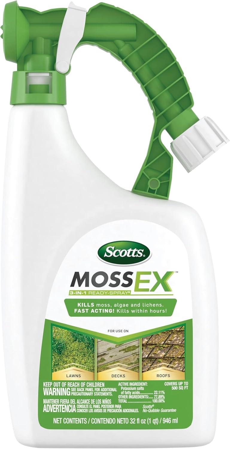 image:imageScotts MossEx 3in1 Ready Spray Kills Moss Algae and Lichens Fast Acting Use on Lawns Roofs and Patios 32 fl ozReady To Spray