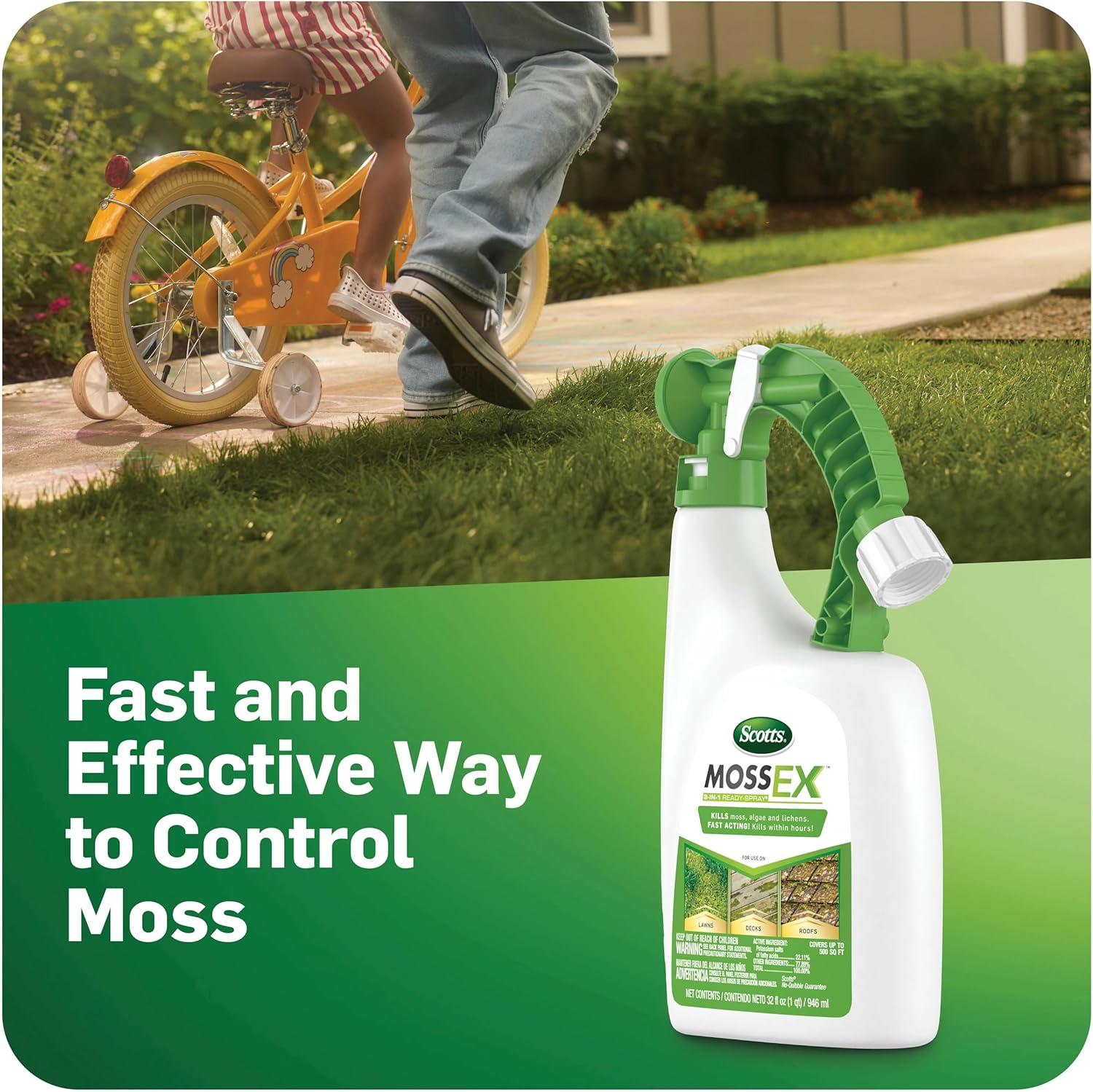 image:imageScotts MossEx 3in1 Ready Spray Kills Moss Algae and Lichens Fast Acting Use on Lawns Roofs and Patios 32 fl ozReady To Spray