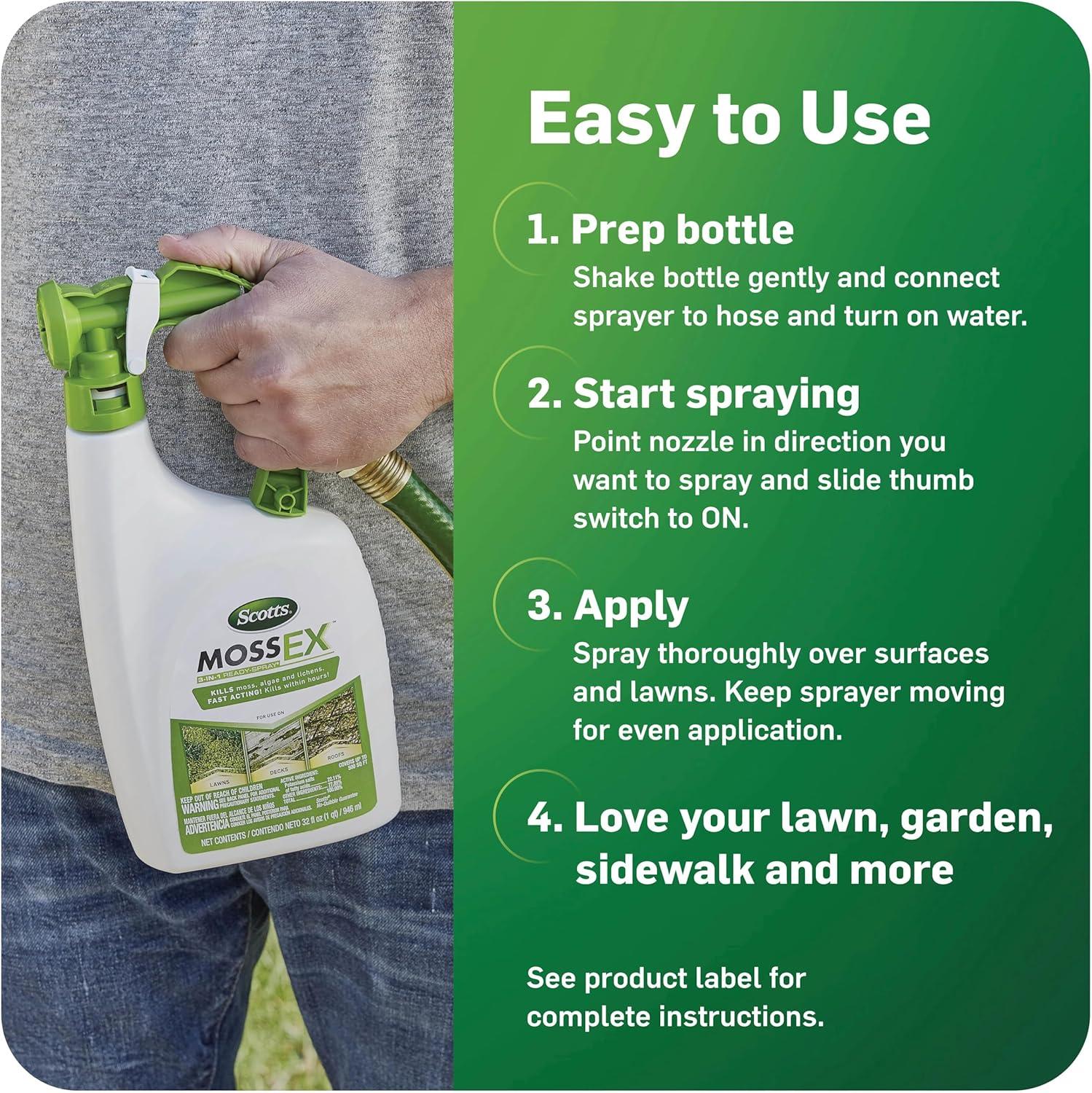 image:imageScotts MossEx 3in1 Ready Spray Kills Moss Algae and Lichens Fast Acting Use on Lawns Roofs and Patios 32 fl ozReady To Spray