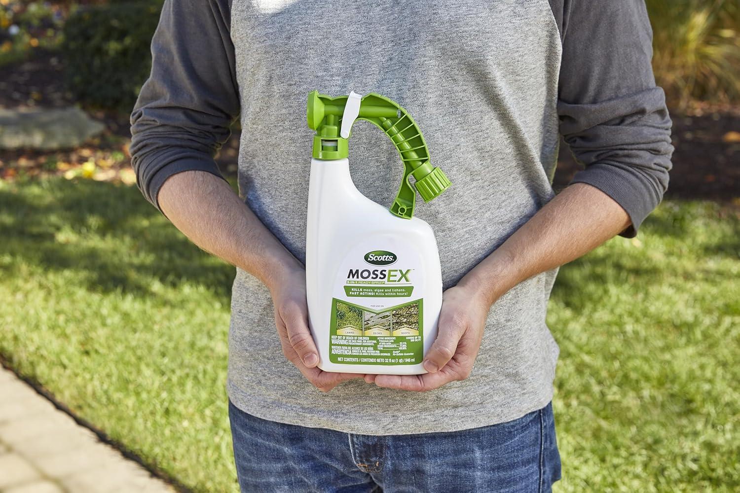 image:imageScotts MossEx 3in1 Ready Spray Kills Moss Algae and Lichens Fast Acting Use on Lawns Roofs and Patios 32 fl ozReady To Spray