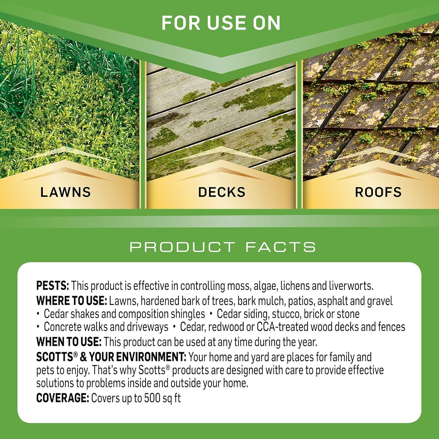 image:imageScotts MossEx 3in1 Ready Spray Kills Moss Algae and Lichens Fast Acting Use on Lawns Roofs and Patios 32 fl ozReady To Spray Pack of 2