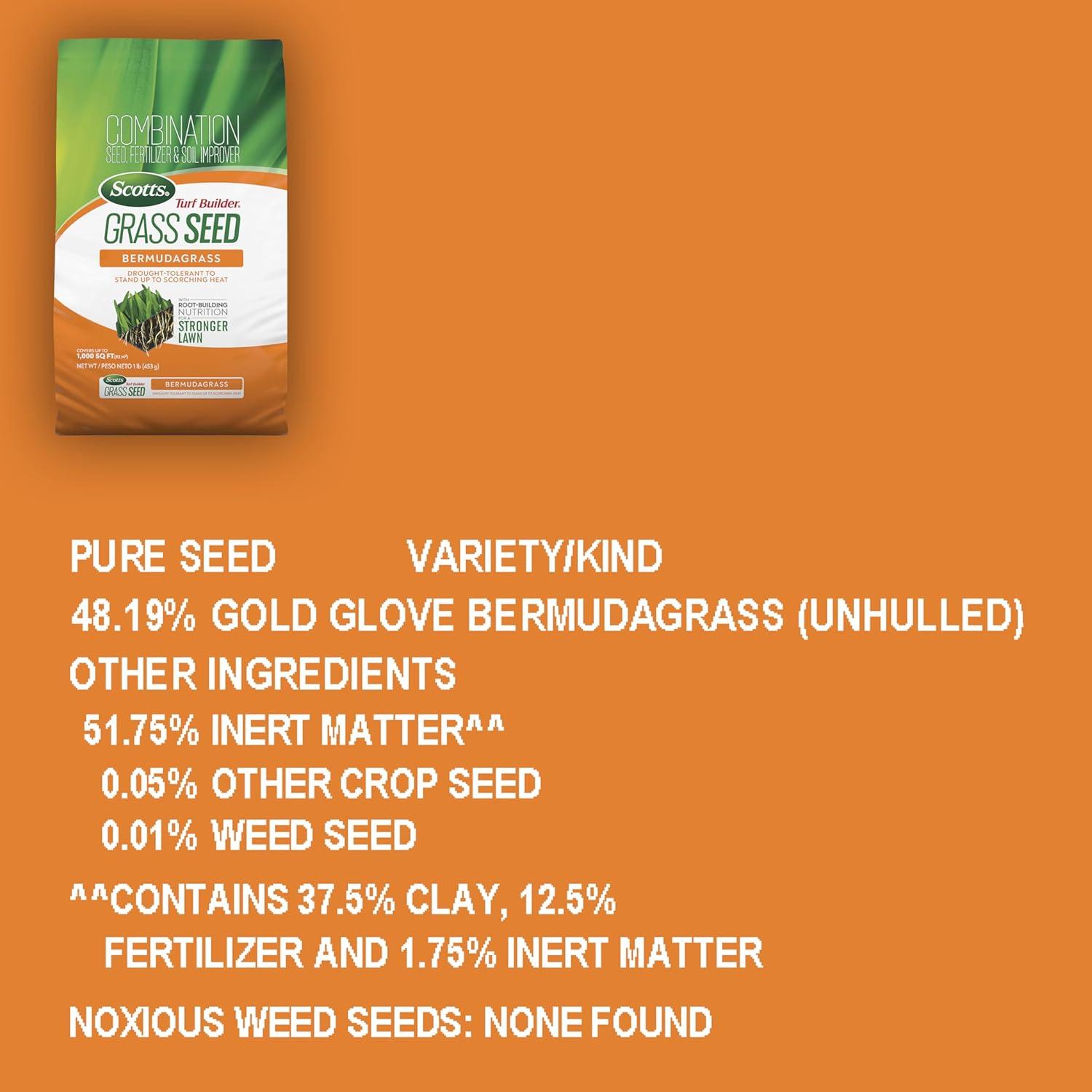 image:imageScotts Turf Builder Grass Seed Bermudagrass with Fertilizer and Soil Improver DroughtTolerant 1 lb1 lb