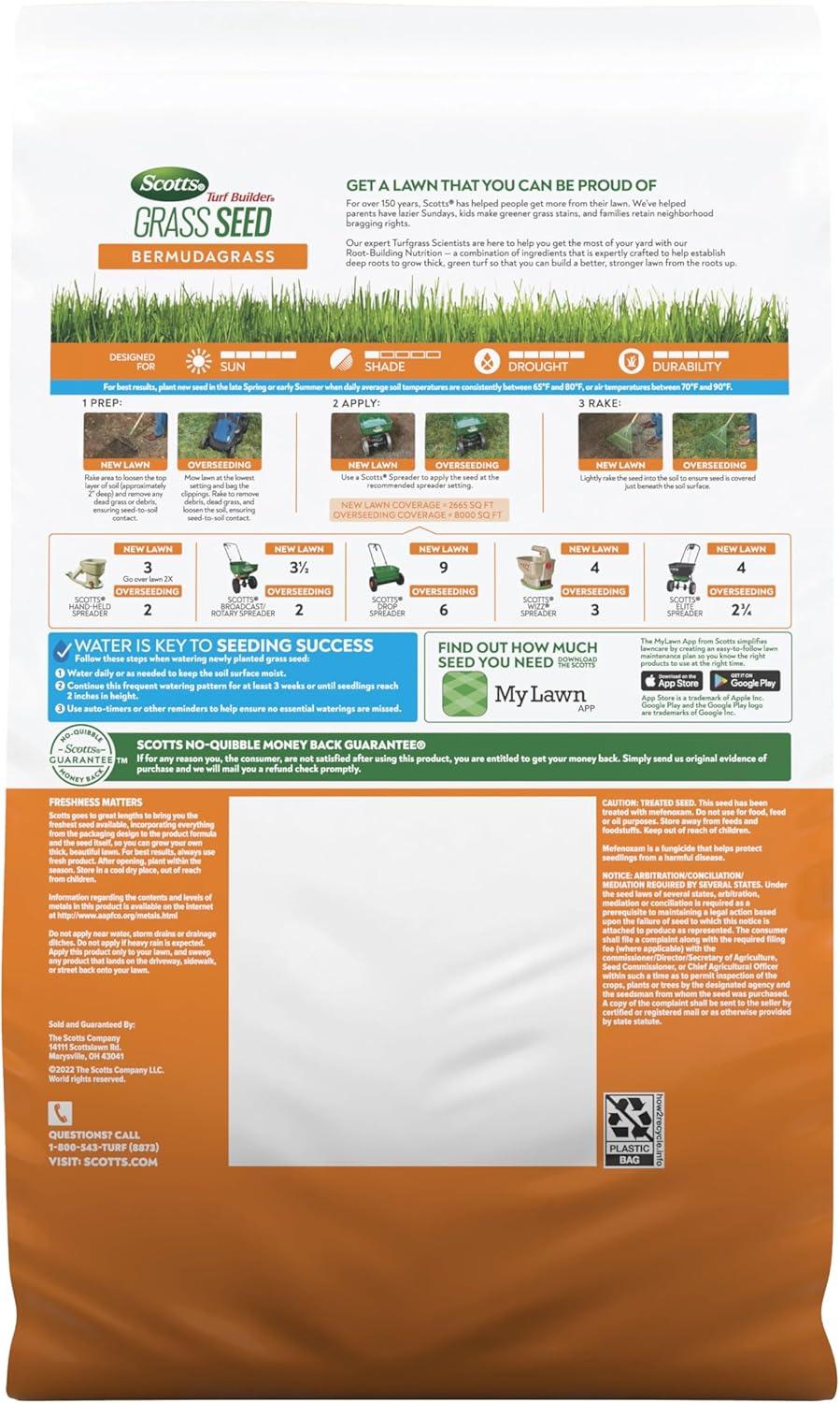 image:imageScotts Turf Builder Grass Seed Bermudagrass with Fertilizer and Soil Improver DroughtTolerant 1 lb8 lb