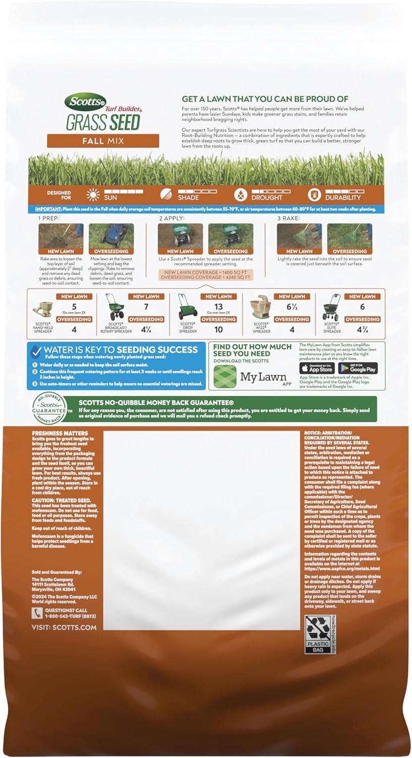 image:imageScotts Turf Builder Grass Seed Fall Mix Grass Seed Mix with Fertilizer and Soil Improver 16 lbs56 lb