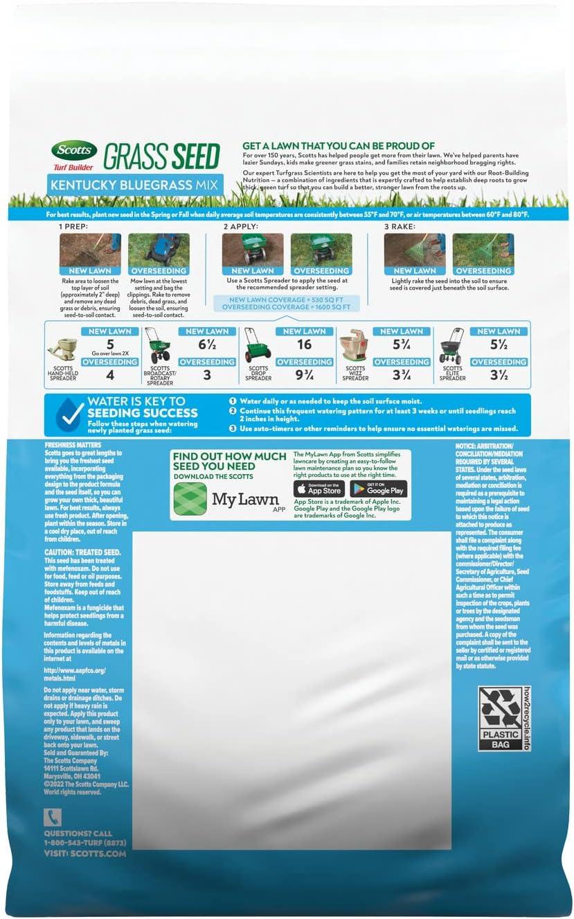 image:imageScotts Turf Builder Grass Seed Kentucky Bluegrass Mix with Fertilizer and Soil Improver Grows Dense Green Turf 56 lbs24 lb