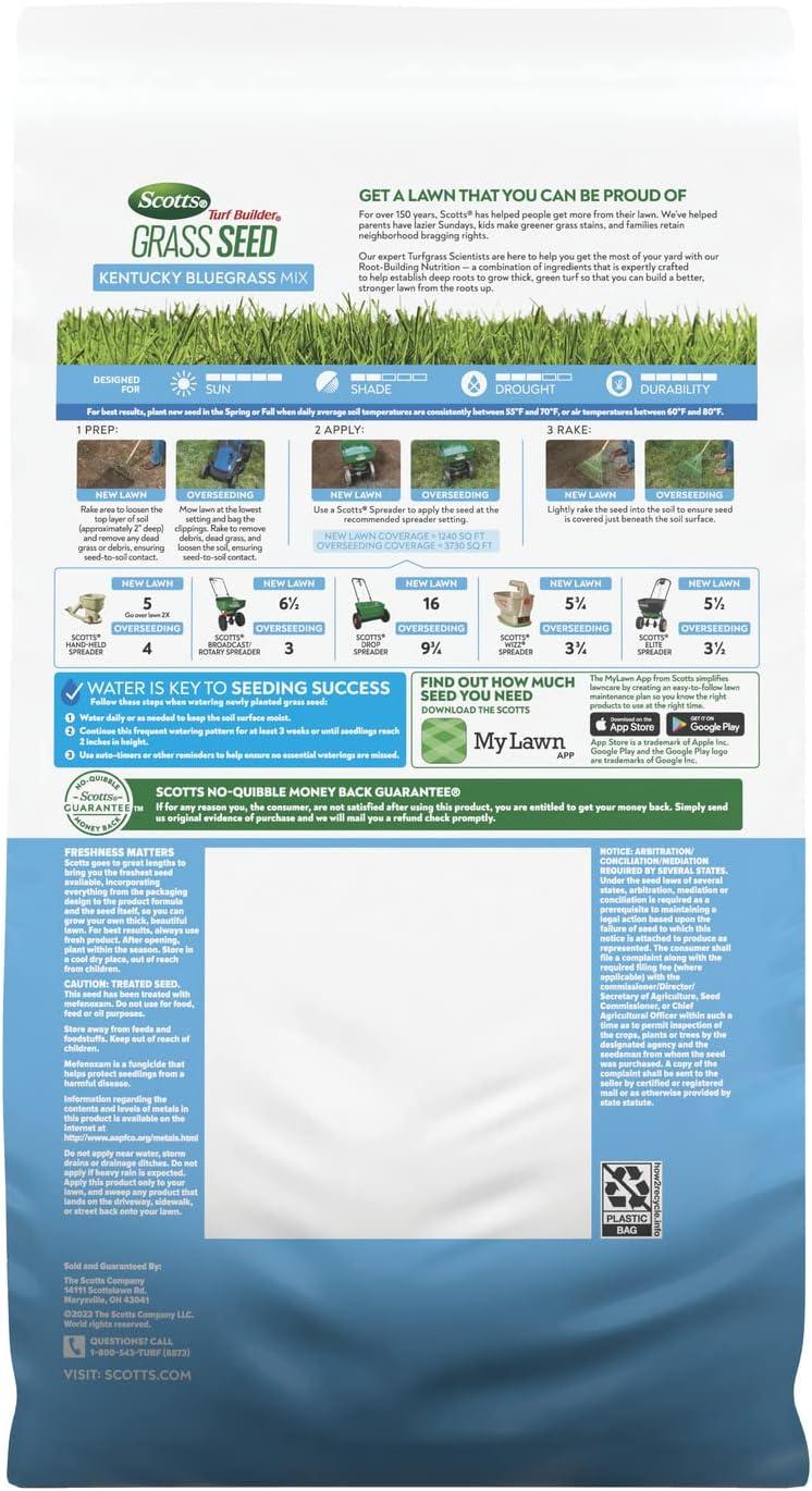 image:imageScotts Turf Builder Grass Seed Kentucky Bluegrass Mix with Fertilizer and Soil Improver Grows Dense Green Turf 56 lbs56 lb