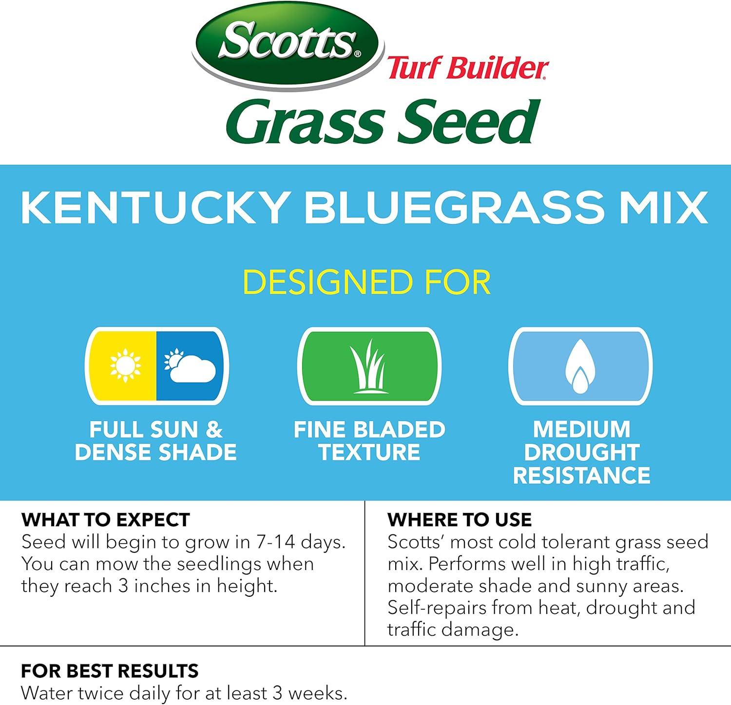 image:imageScotts Turf Builder Grass Seed Kentucky Bluegrass Mix with Fertilizer and Soil Improver Grows Dense Green Turf 56 lbs7 lb