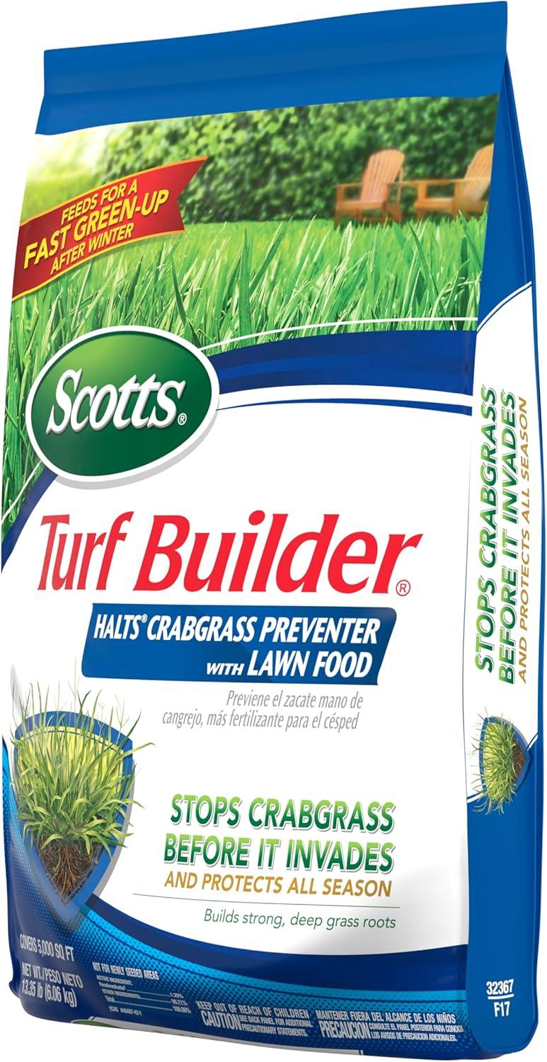 image:imageScotts Turf Builder Halts Crabgrass Preventer with Lawn Food PreEmergent Weed Killer Lawn Fertilizer 5000 sq ft 1335 lb5 000 sq ft 2 Pack