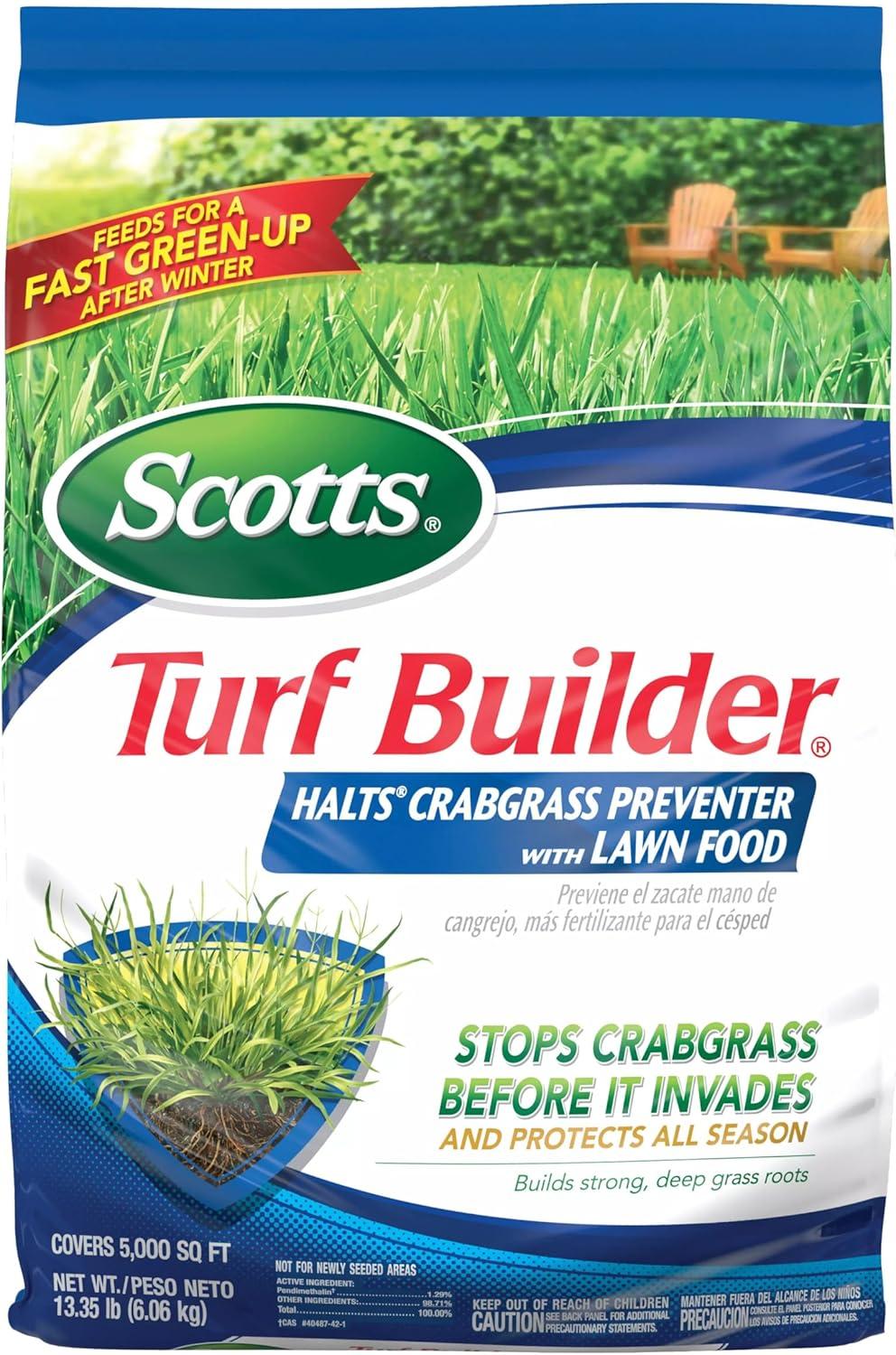 image:imageScotts Turf Builder Halts Crabgrass Preventer with Lawn Food PreEmergent Weed Killer Lawn Fertilizer 5000 sq ft 1335 lb5 000 sq ft 2 Pack