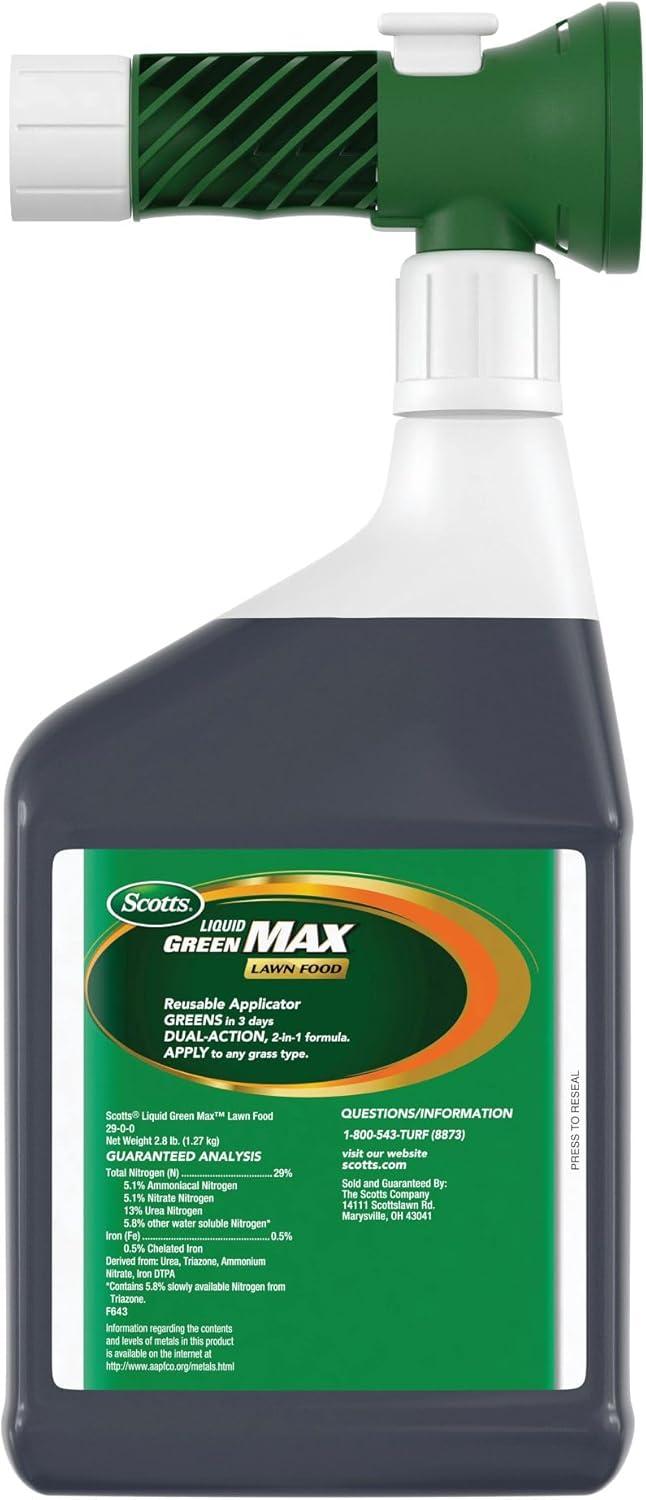 image:imageScotts Turf Builder Liquid Lawn Food Plus Weed Control Weed and Feed Spray Controls Dandelions Clover and Others as Listed 32 fl ozGreen Max Lawn Food
