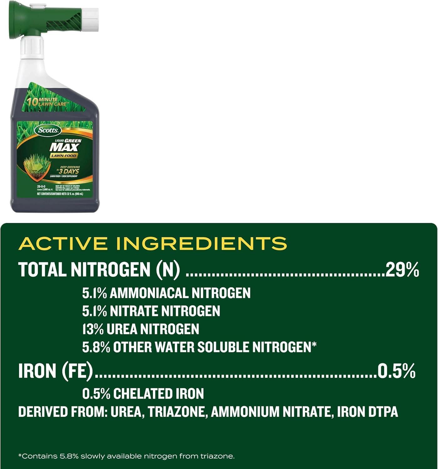 image:imageScotts Turf Builder Liquid Lawn Food Plus Weed Control Weed and Feed Spray Controls Dandelions Clover and Others as Listed 32 fl ozGreen Max Lawn Food Refill