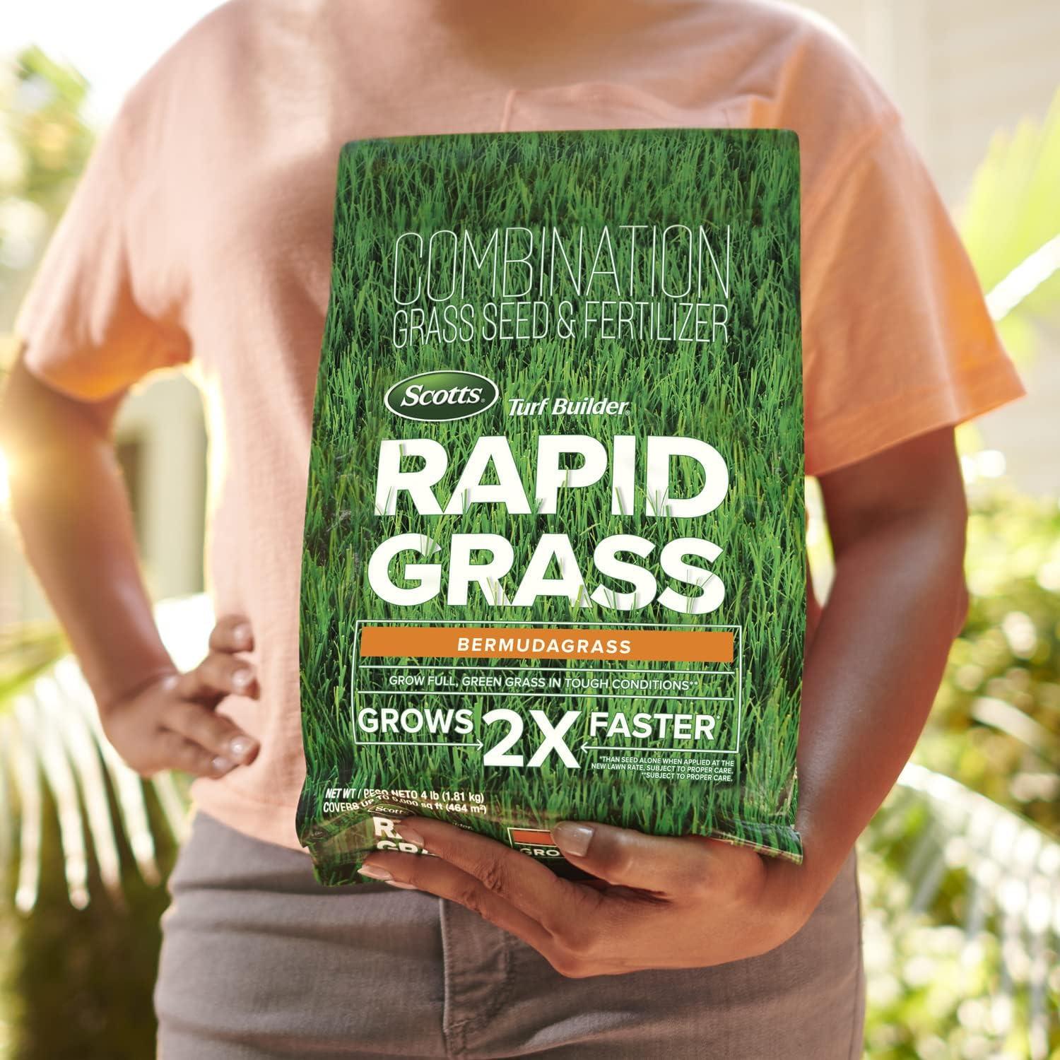 image:imageScotts Turf Builder Rapid Grass Bermudagrass Combination Grass Seed and Fertilizer Grows Full Green Grass 4 lbs4 lb