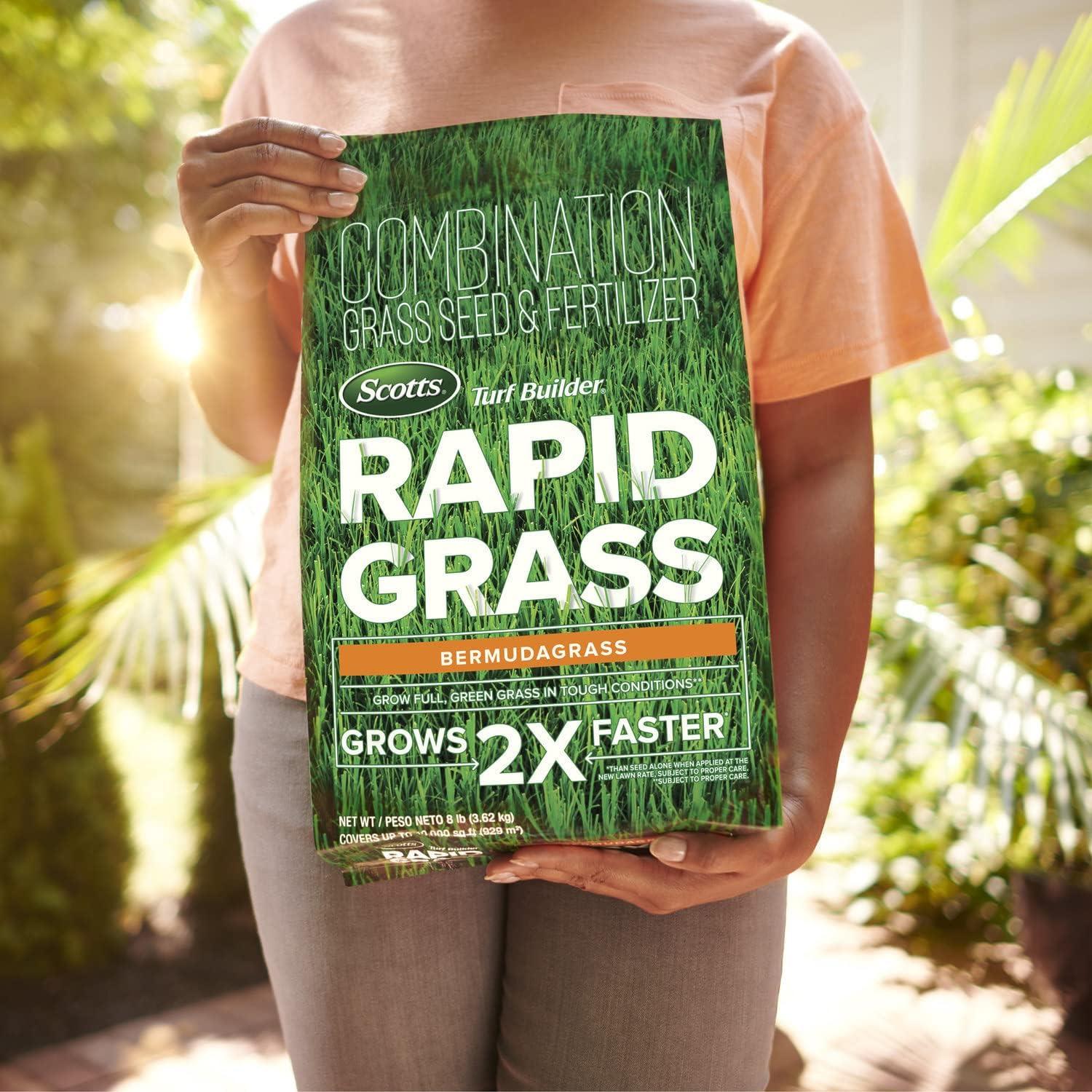 image:imageScotts Turf Builder Rapid Grass Bermudagrass Combination Grass Seed and Fertilizer Grows Full Green Grass 4 lbs8 lb