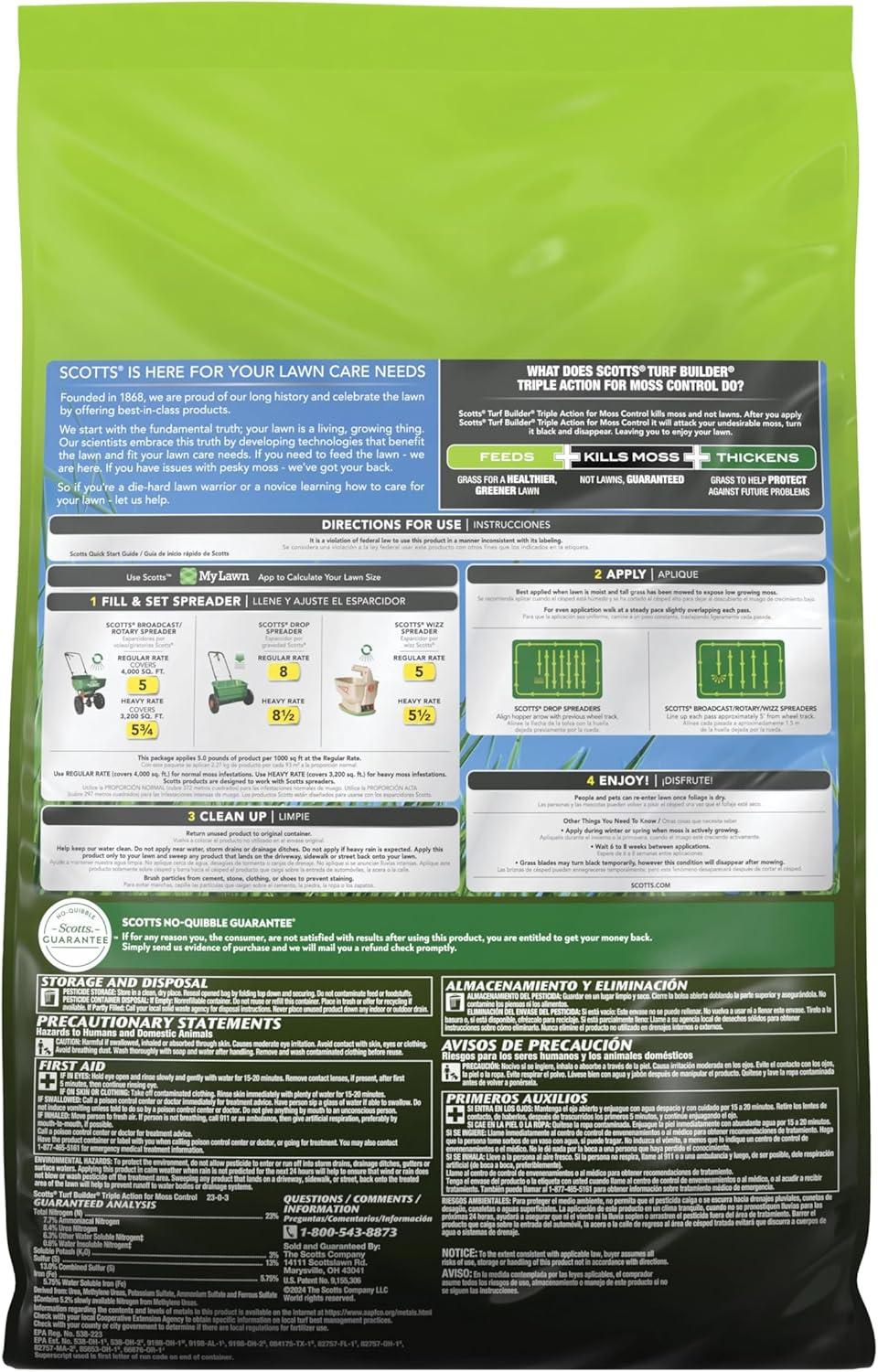 image:imageScotts Turf Builder Triple Action for Moss Control Moss Killer and Lawn Fertilizer Covers Up to 8000 sq ft 40 lbs4 000 sq ft