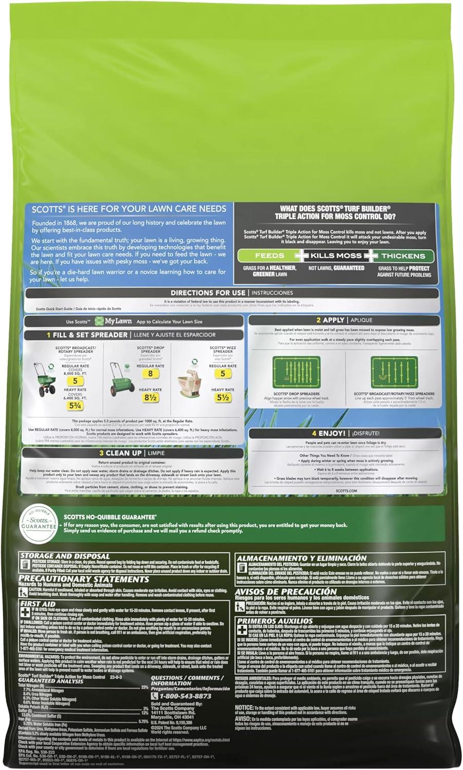 image:imageScotts Turf Builder Triple Action for Moss Control Moss Killer and Lawn Fertilizer Covers Up to 8000 sq ft 40 lbs8 000 sq ft