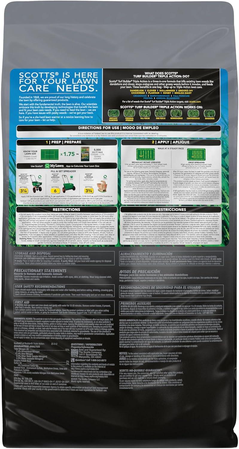 image:imageScotts Turf Builder Triple Action1 Combination Weed Control Weed Preventer and Fertilizer 2502 5000 sq ft 1410 lbs