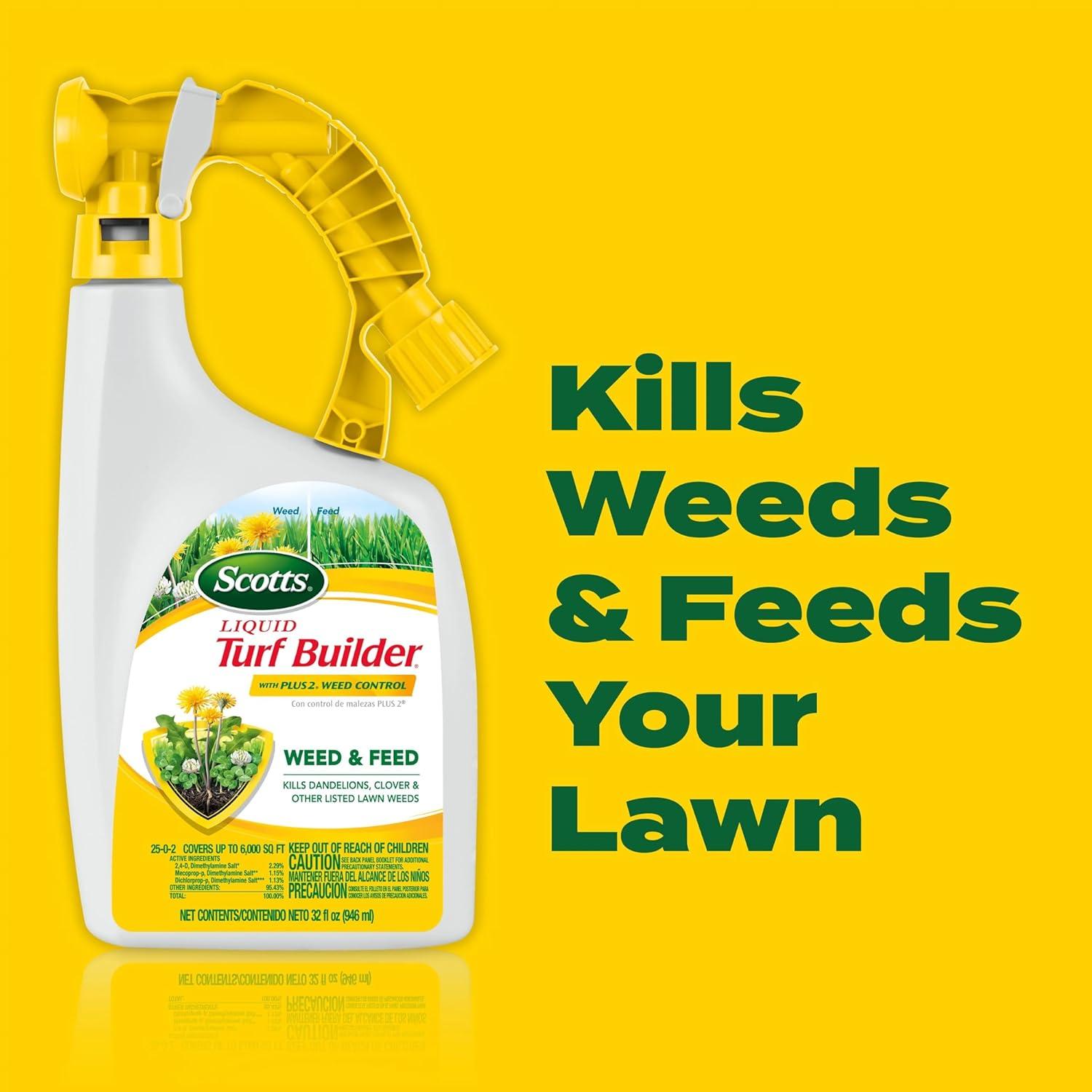 image:imageScotts Turf Builder Weed and Feed3 Weed Killer Plus Lawn Fertilizer Controls Dandelion and Clover Grass Fertilizer For Up To 15000 sq ft 4287 lbsLiquid 32 fl oz