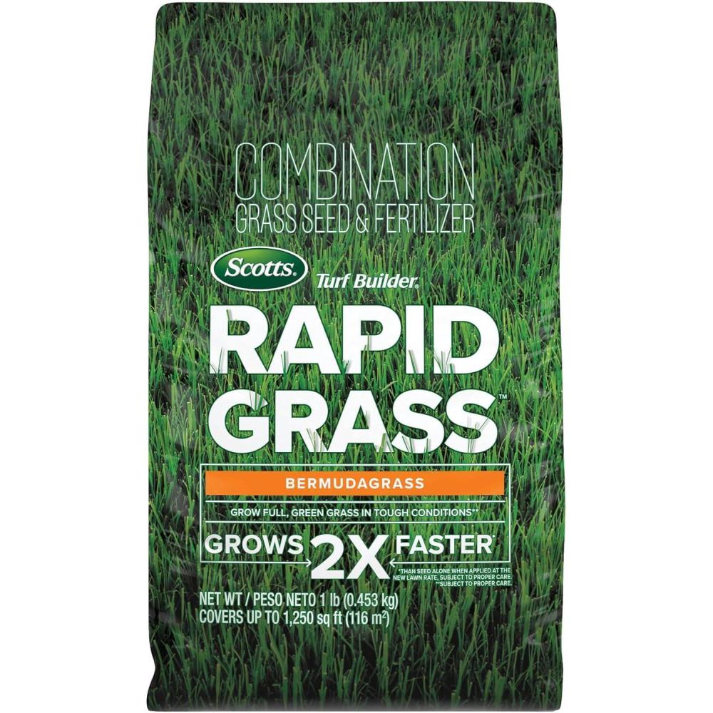 image:imageScotts Turf Builder Rapid Grass Bermudagrass Grass Seed with Fertilizer for Full Green Grass in Tough Conditions 1 lb