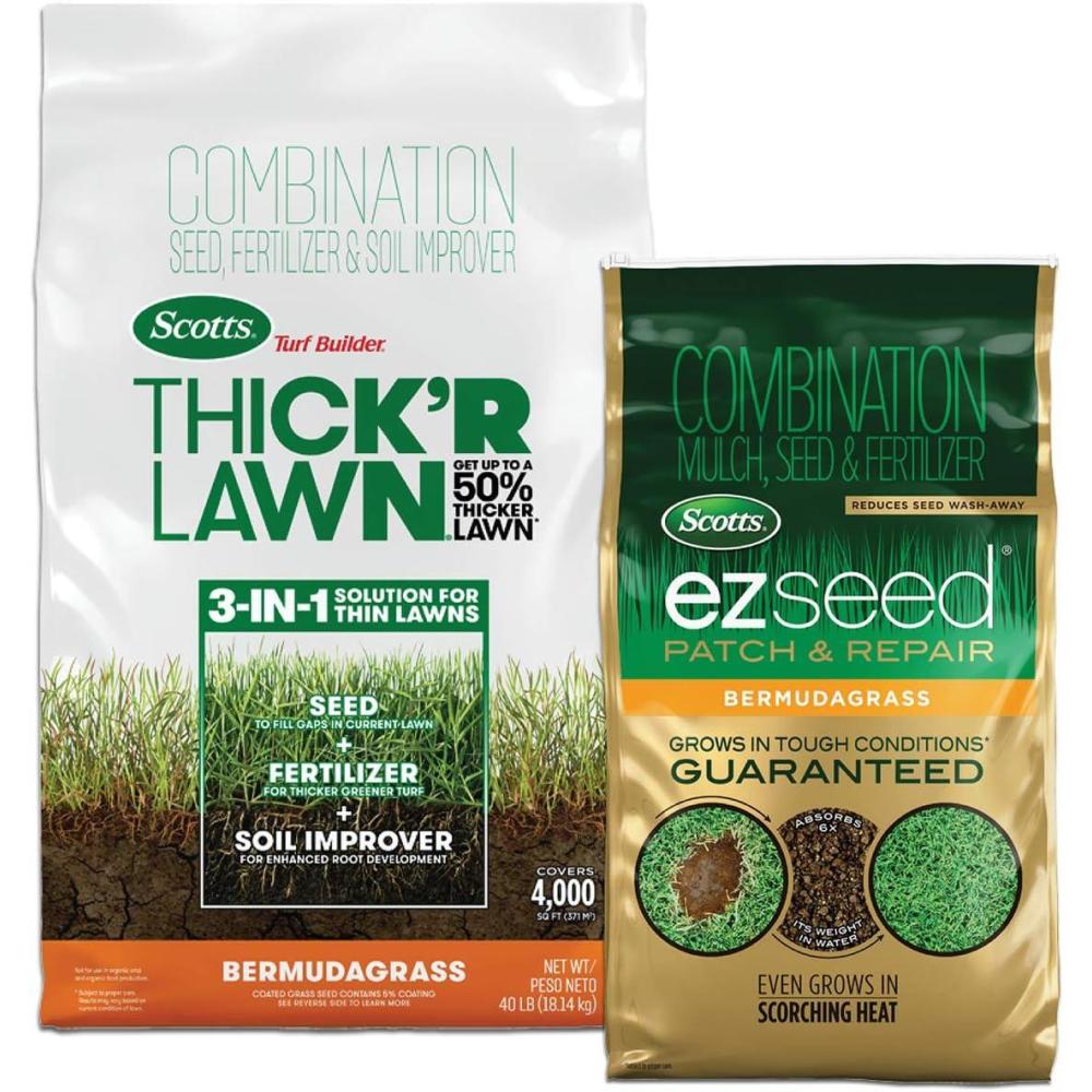 image:imageScotts Turf Builder ThickR Lawn Bermudagrass Combination Seed Fertilizer and Soil Improver Thickens Thin Grass 12 lbs40 lb