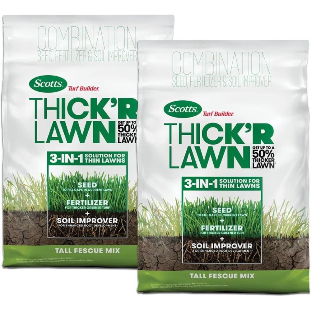 image:imageScotts Turf Builder ThickR Lawn Tall Fescue Mix Combination Seed Fertilizer and Soil Improver Thickens Thin Grass 12 lbs12 lb 2Pack
