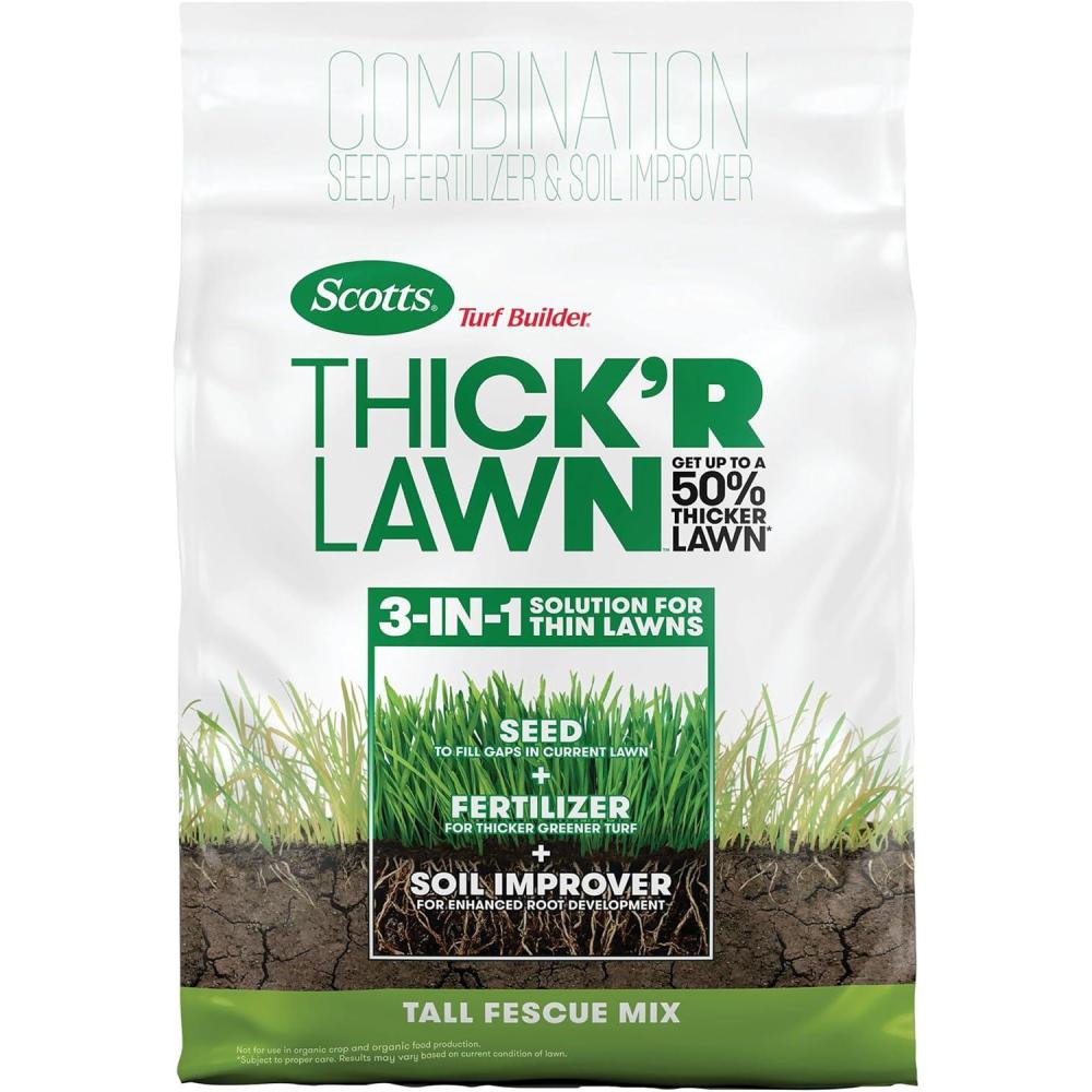 image:imageScotts Turf Builder ThickR Lawn Tall Fescue Mix Combination Seed Fertilizer and Soil Improver Thickens Thin Grass 12 lbs12 lb