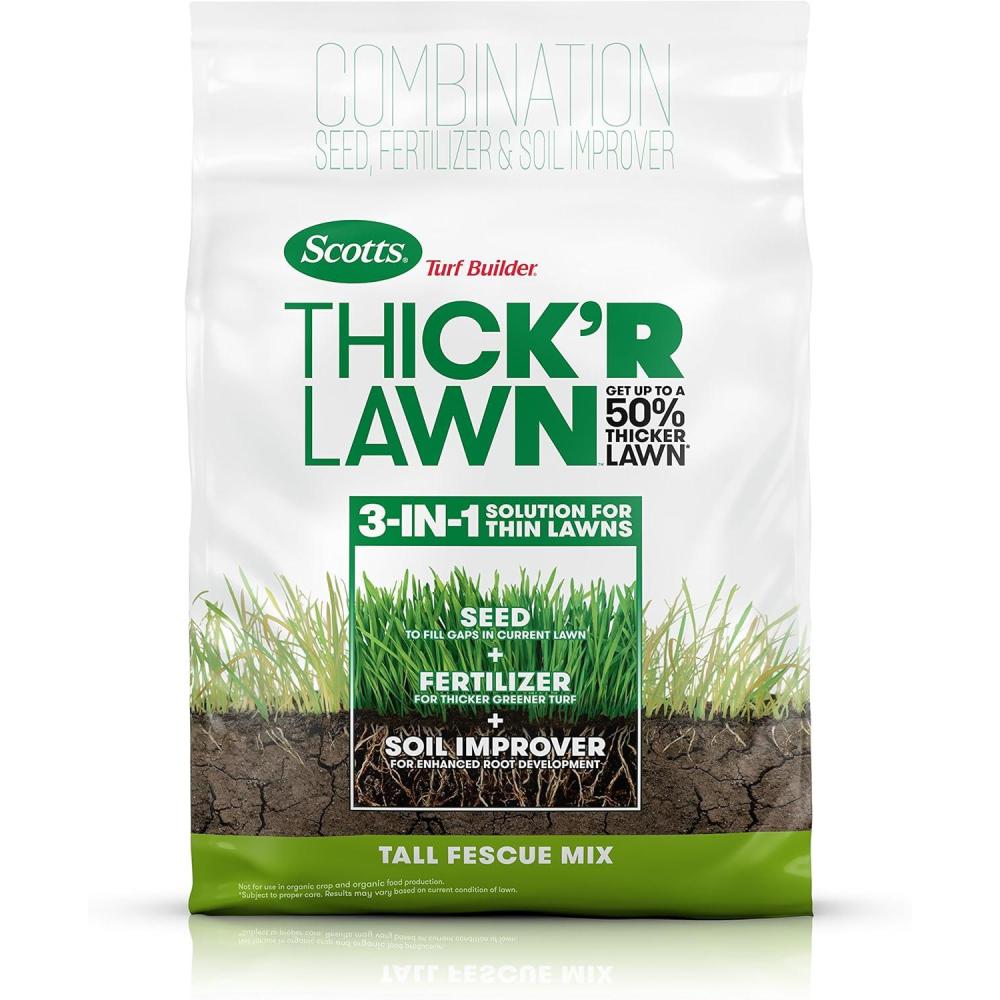 image:imageScotts Turf Builder ThickR Lawn Tall Fescue Mix Combination Seed Fertilizer and Soil Improver Thickens Thin Grass 12 lbs40 lb