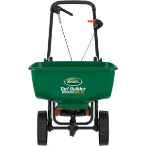Scotts Turf Builder EdgeGuard Mini Broadcast Spreader for Seed, Weed and Feed, Fertilizer, Salt, Ice Melt, Push Spreader Holds up to 5,000 sq.ft. Product(Deluxe)