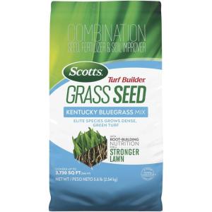 Scotts Turf Builder Grass Seed Kentucky Bluegrass Mix with Fertilizer and Soil Improver, Grows Dense, Green Turf, 5.6 lbs.(5.6 lb.)