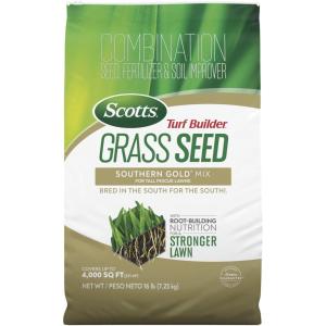 Scotts Turf Builder Grass Seed Southern Gold Mix for Tall Fescue Lawns with Fertilizer and Soil Improver, 5.6 lbs.(16 lb.)