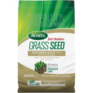 Scotts Turf Builder Grass Seed Southern Gold Mix for Tall Fescue Lawns with Fertilizer and Soil Improver, 5.6 lbs.(2.4 lb.)