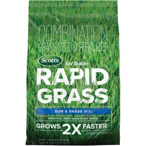 Scotts Turf Builder Rapid Grass Sun and Shade Mix, Combination Grass Seed and Fertilizer, Grows Green Grass in Just Weeks, 16 lbs.(16 LB)