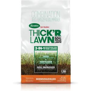 Scotts Turf Builder Thick’R Lawn Bermudagrass, Combination Seed, Fertilizer and Soil Improver, Thickens Thin Grass, 12 lbs.(12 lb.)