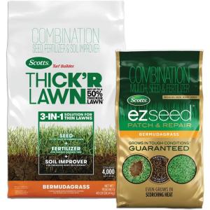 Scotts Turf Builder Thick’R Lawn Bermudagrass, Combination Seed, Fertilizer and Soil Improver, Thickens Thin Grass, 12 lbs.(40 lb.)