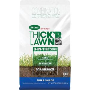 Scotts Turf Builder Thick’R Lawn Sun and Shade, Combination Seed, Fertilizer and Soil Improver, Thickens Thin Grass, 10 lbs.(10 lb.)