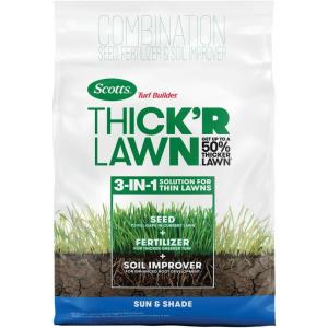 Scotts Turf Builder Thick’R Lawn Sun and Shade, Combination Seed, Fertilizer and Soil Improver, Thickens Thin Grass, 10 lbs.(12 lb.)