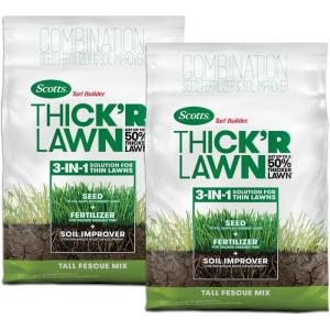 Scotts Turf Builder Thick’R Lawn Tall Fescue Mix, Combination Seed, Fertilizer and Soil Improver, Thickens Thin Grass, 12 lbs(12 lb. (2-Pack))