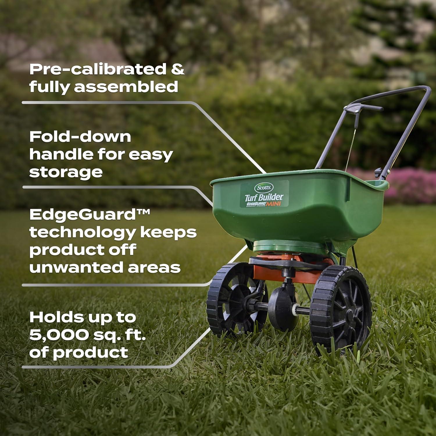 image:imageScotts Turf Builder Bundle for Small Northern Lawns and a Scotts Turf Builder EdgeGuard Mini Broadcast Spreader for Seamless Application4Step