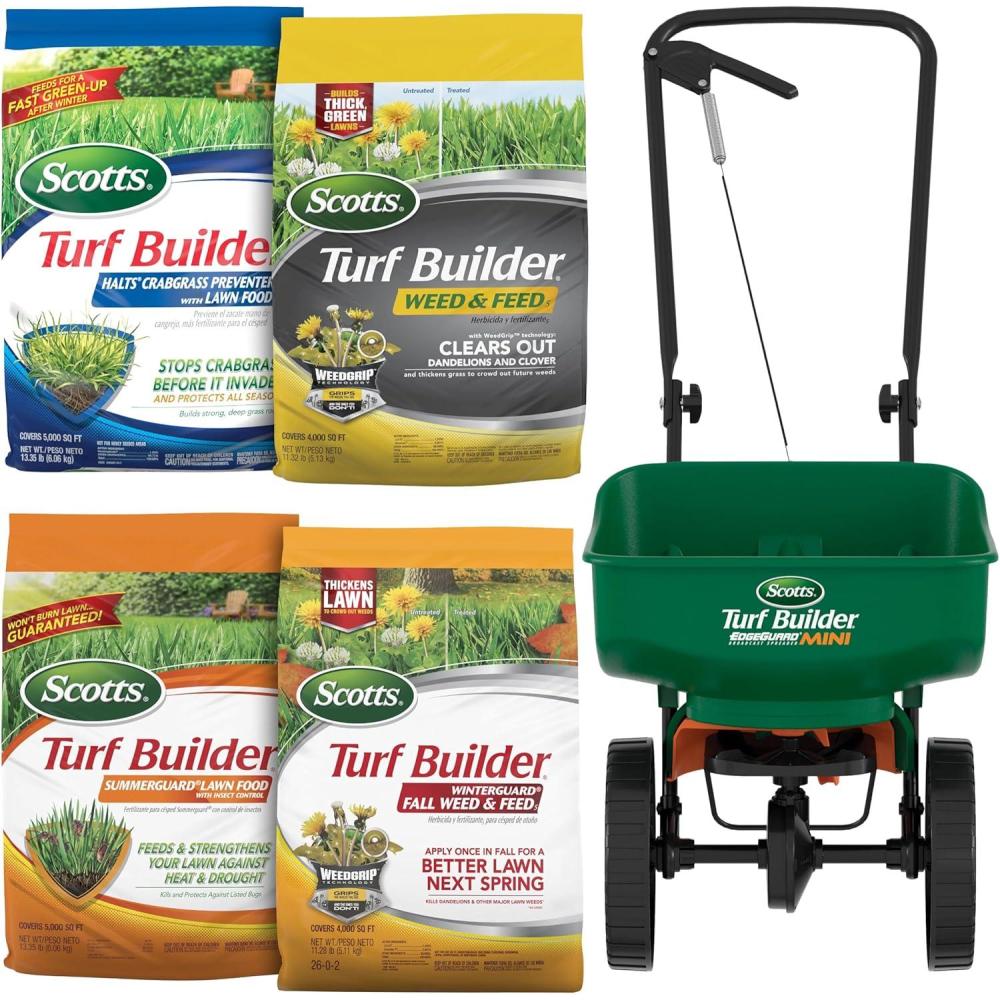 image:imageScotts Turf Builder Bundle for Small Northern Lawns and a Scotts Turf Builder EdgeGuard Mini Broadcast Spreader for Seamless Application4Step