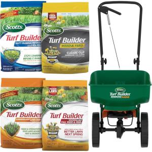 Scotts Turf Builder Bundle for Small, Northern Lawns and a Scotts Turf Builder EdgeGuard Mini Broadcast Spreader for Seamless Application(4-Step)