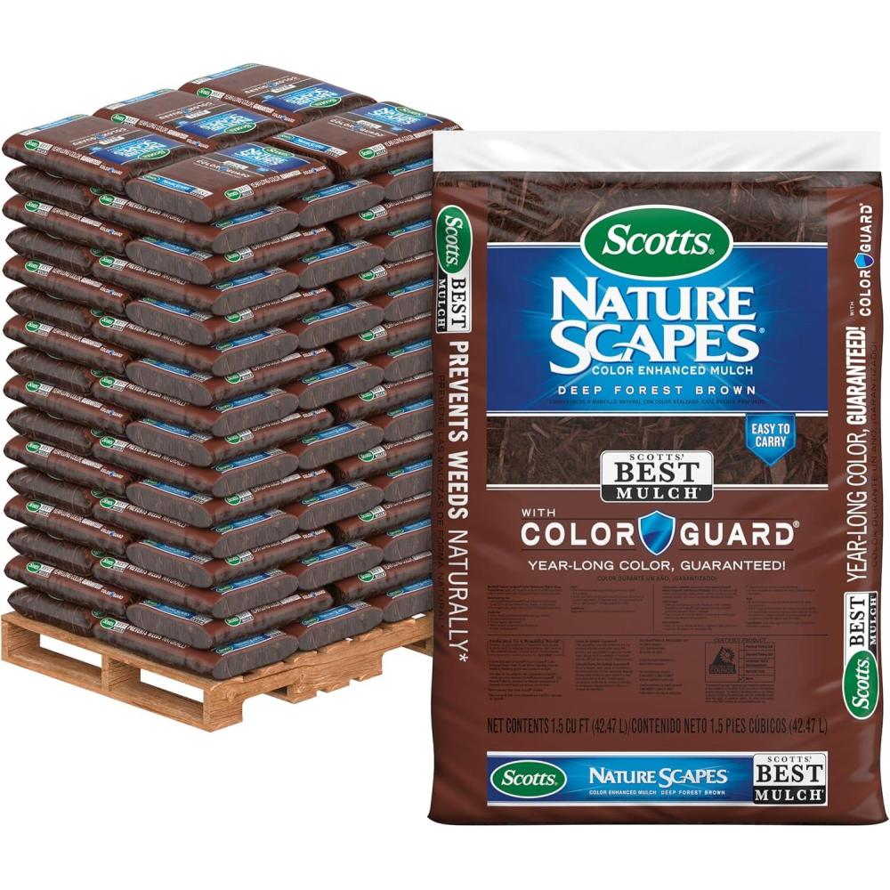 image:imageScotts Nature Scapes Color Enhanced Mulch Deep Forest Brown Wood Shredded and Bagged Brown Landscaping Mulch Bulk Mulch Pallet 15 cu ft Bags Pallet of 80Brown