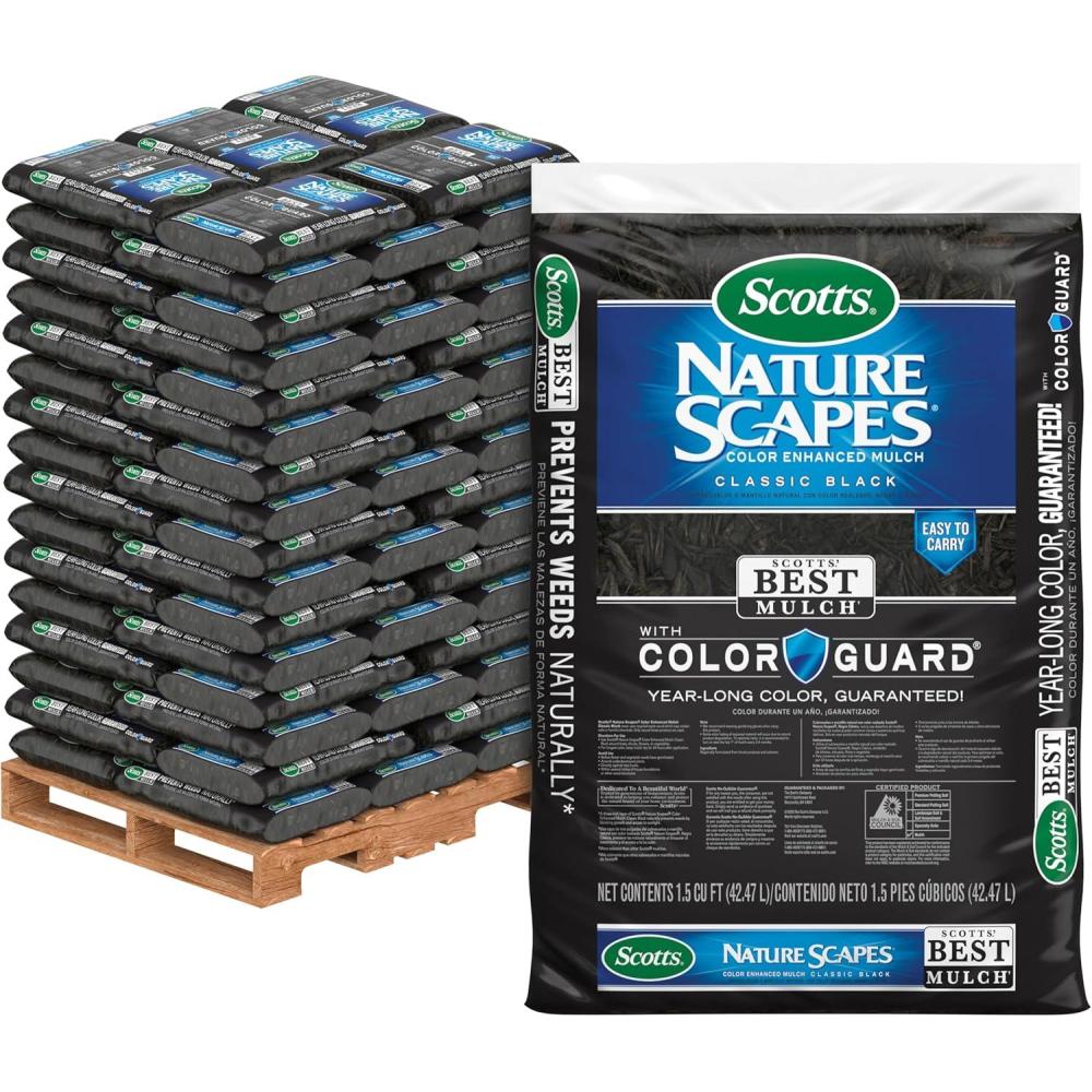 image:imageScotts Nature Scapes Color Enhanced Mulch Deep Forest Brown  Wood Shredded and Bagged Brown Landscaping Mulch Bulk Mulch Pallet  15 cu ft Bags Pallet of 80Black
