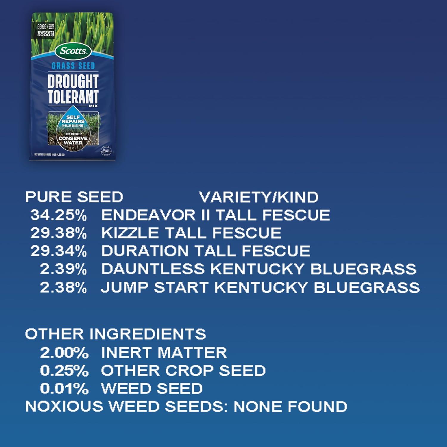 image:imageScotts Grass Seed Drought Tolerant Mix Kentucky Bluegrass and Tall Fescue Grass Seed Mix Covers up to 5000 sq ft 10 lb10 lb