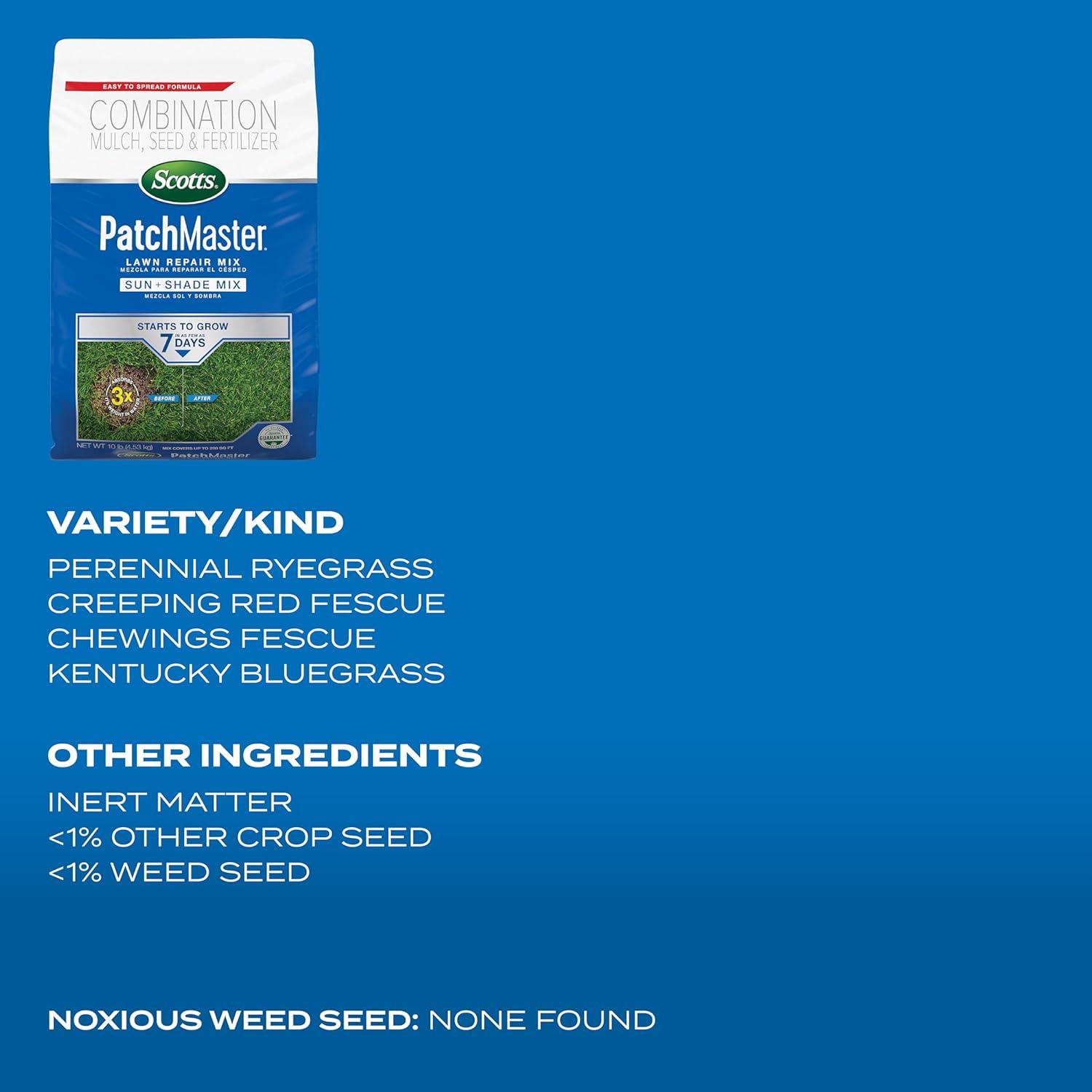 image:imageScotts PatchMaster Lawn Repair Mix Sun Shade Mix Combination Grass Seed Fertilizer and Mulch 475 lbs10 lb