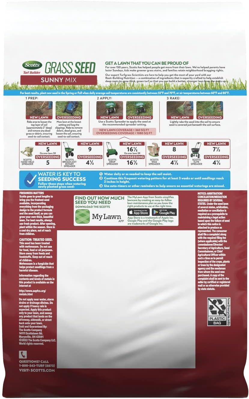image:imageScotts Turf Builder Grass Seed Sunny Mix with Fertilizer and Soil Improver Thrives in Direct Sun 24 lbs24 lb