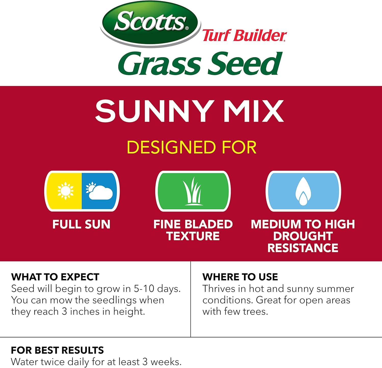 image:imageScotts Turf Builder Grass Seed Sunny Mix with Fertilizer and Soil Improver Thrives in Direct Sun 24 lbs3 lb