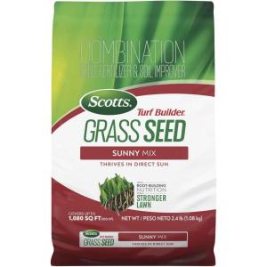 Scotts Turf Builder Grass Seed Sunny Mix with Fertilizer and Soil Improver, Thrives in Direct Sun, 2.4 lbs.(2.4 lb.)